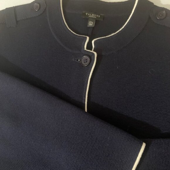 Talbots Navy Blue Military Inspired Knit Sweater Jacket - Size 2X Petite - Picture 6 of 7